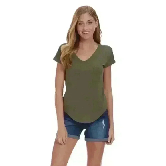 Mossimo Supply Co. Tops - Basic Green Cotton V-Neck T-Shirt